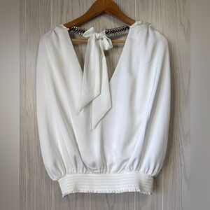 Ramy Brook White Silk Tie-Back Blouse Size L NWT